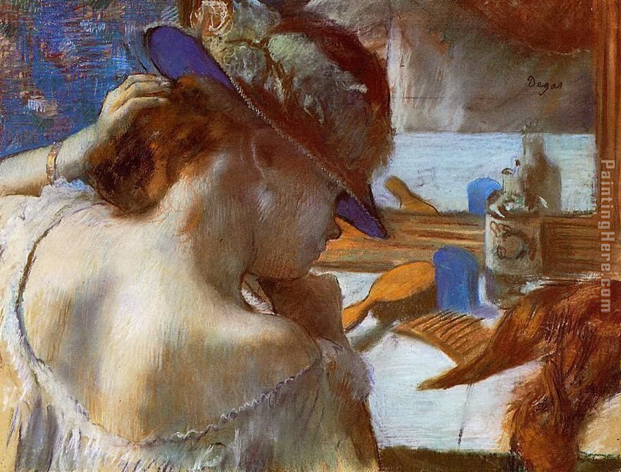 At the Mirror painting - Edgar Degas At the Mirror art painting